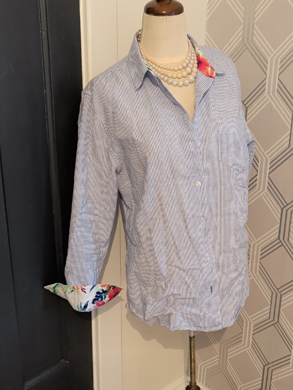 Tommy Bahama Blue and White Striped Button-Down Shirt